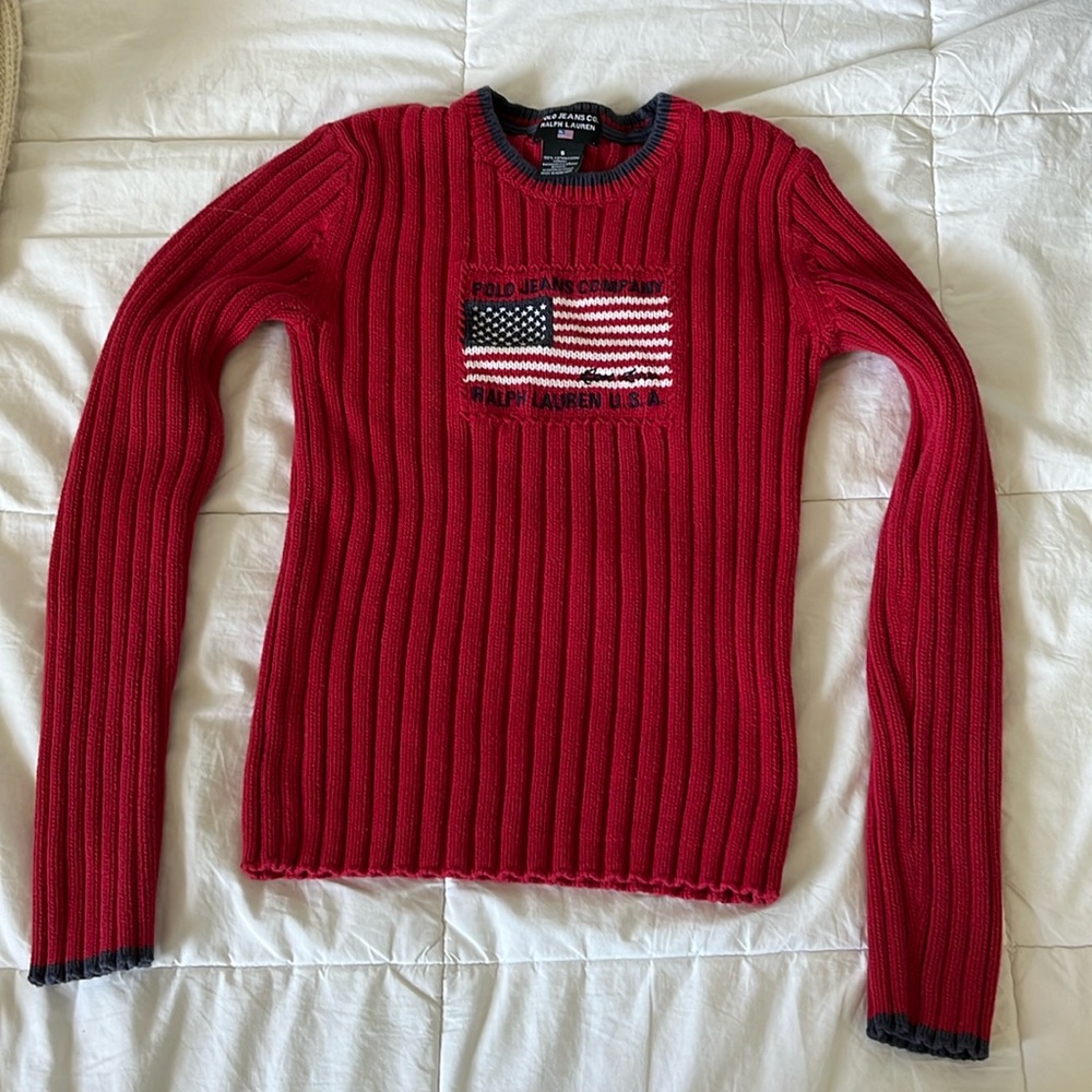 Polo by Ralph Lauren Red Sweater with Flag Design